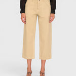 JONES + CO Alex mid-rise utility jeans in sand cotton with a straight leg and front patch pockets