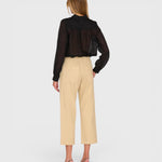 JONES + CO Alex mid-rise utility cotton jeans in sand with patch pockets and straight leg, back view