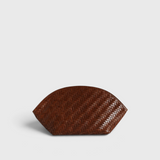 JONES + CO Elin sienna brown calfskin pouch featuring a woven braided pattern and a secure zip closure