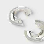 JONES + CO chunky silver-plated brass Rail hoop earrings with a carved three-quarter design and post fastening.