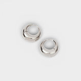 JONES + CO silver-plated brass Alpha Hoop huggie earrings with a chunky tapered design and hinge closure.