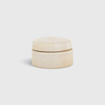 JONES + CO small handthrown ceramic jar in a neutral speckled finish with a matching lid.