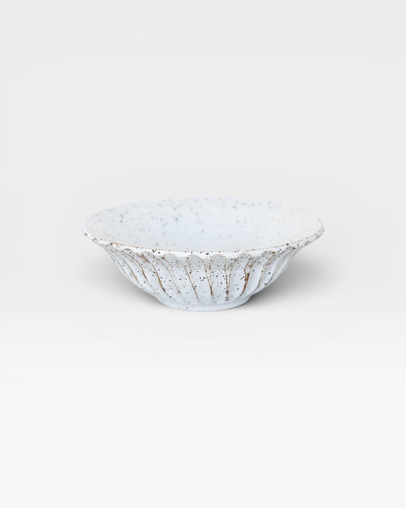 JONES + CO handmade speckled white ceramic small bowl with fluted design