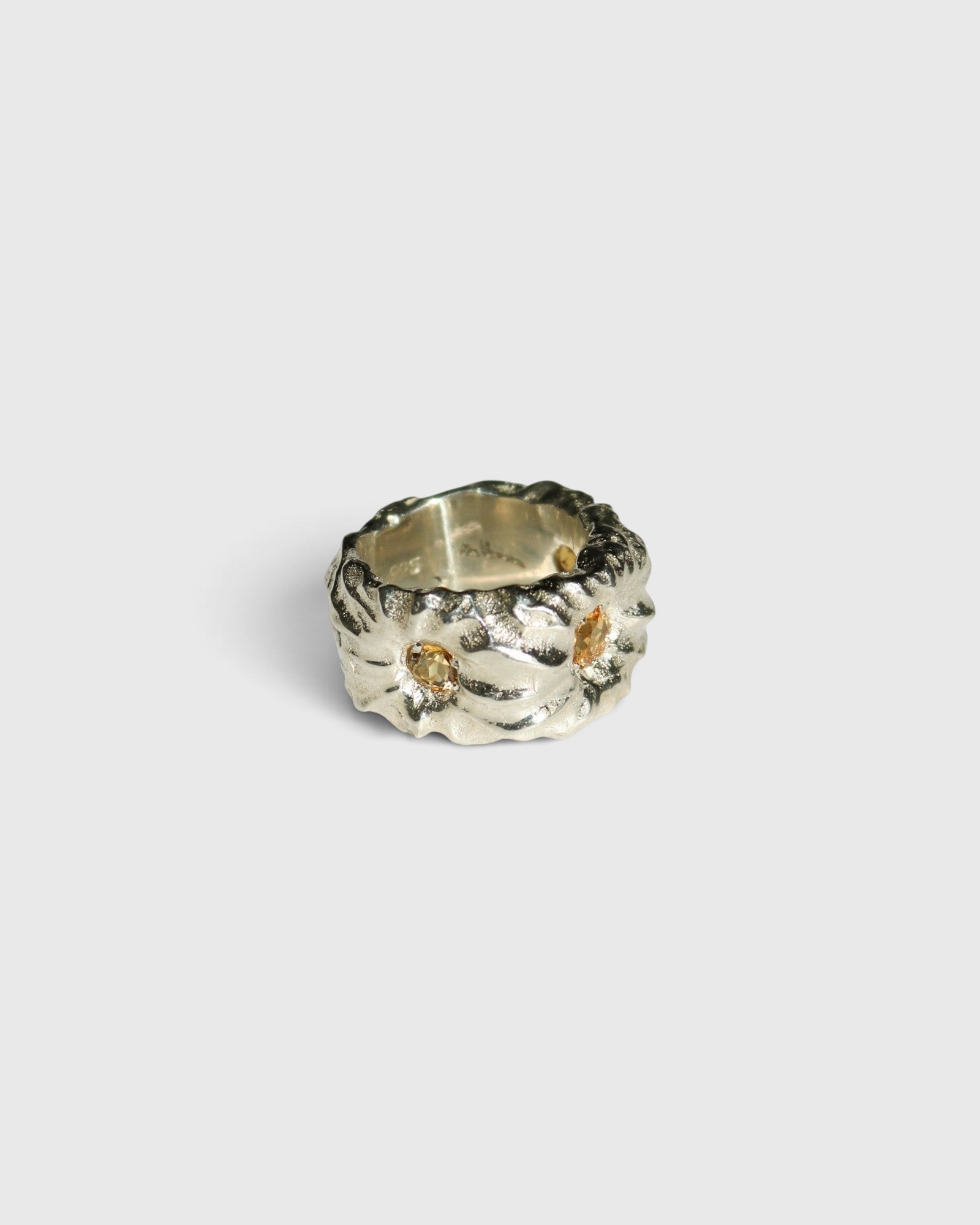 JONES + CO Willow chunky sculptural sterling silver ring featuring embedded citrine stones.