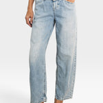 JONES + CO Stover-X relaxed light blue organic cotton jeans with signature X-pockets and cropped leg fit
