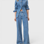 JONES + CO Tali-X mid blue wide-leg denim jeans with high waist and signature curved seaming in recycled cotton