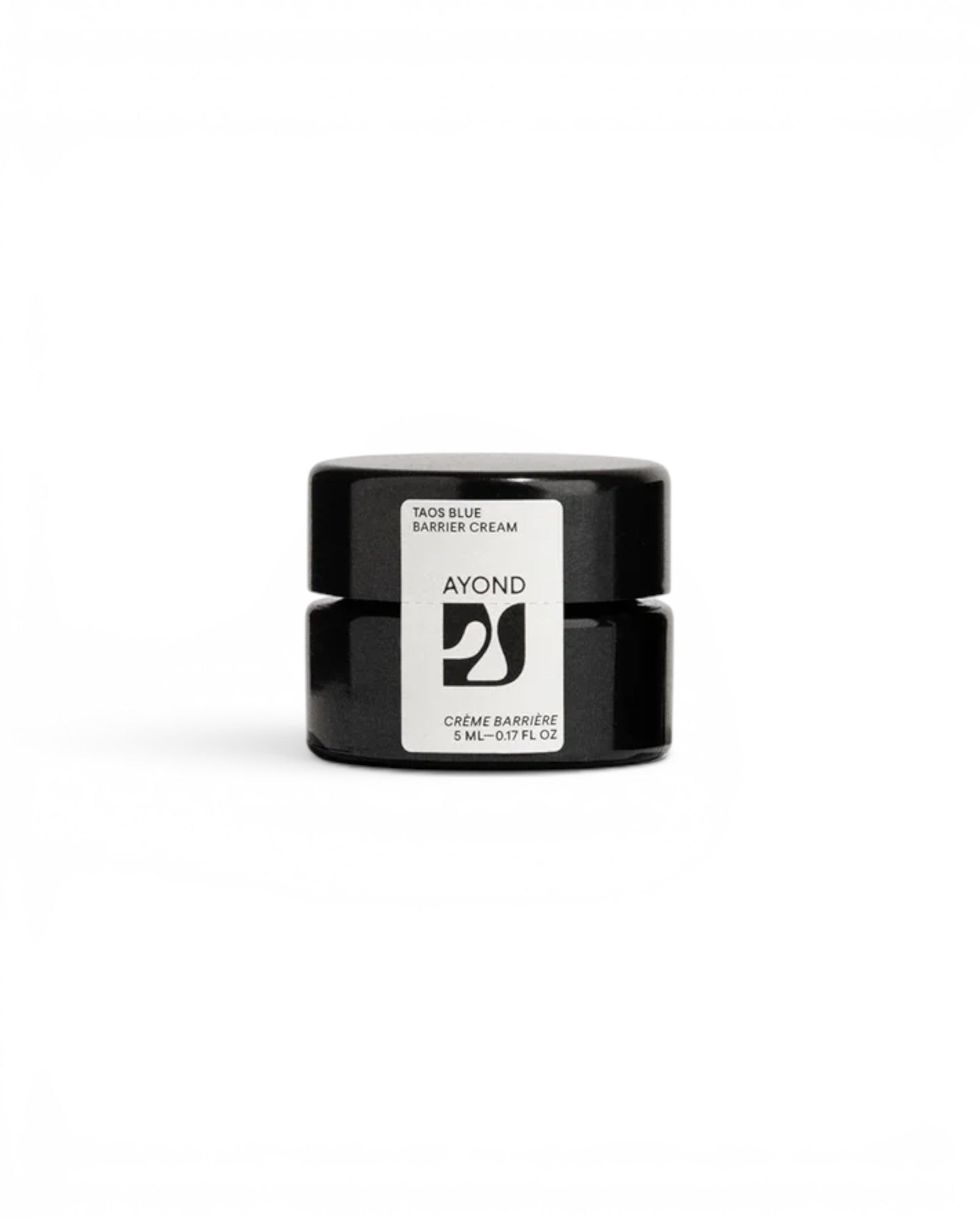 JONES + CO Taos Blue Barrier Cream in a small black jar, lightweight formula to hydrate and protect skin.
