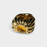 JONES + CO Theo chunky sculptural sterling silver ring featuring a faceted warm citrine stone in a bold design.