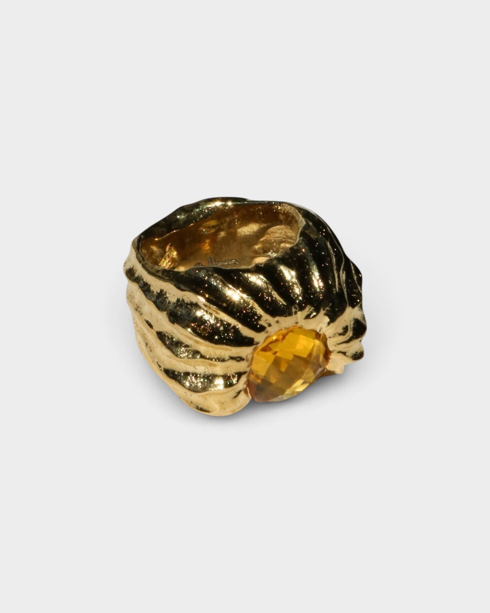 JONES + CO Theo chunky sculptural sterling silver ring with a warm citrine stone, handmade in Taxco, Mexico.