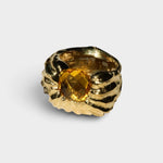 JONES + CO Theo chunky sculptural sterling silver ring featuring a faceted warm citrine stone.