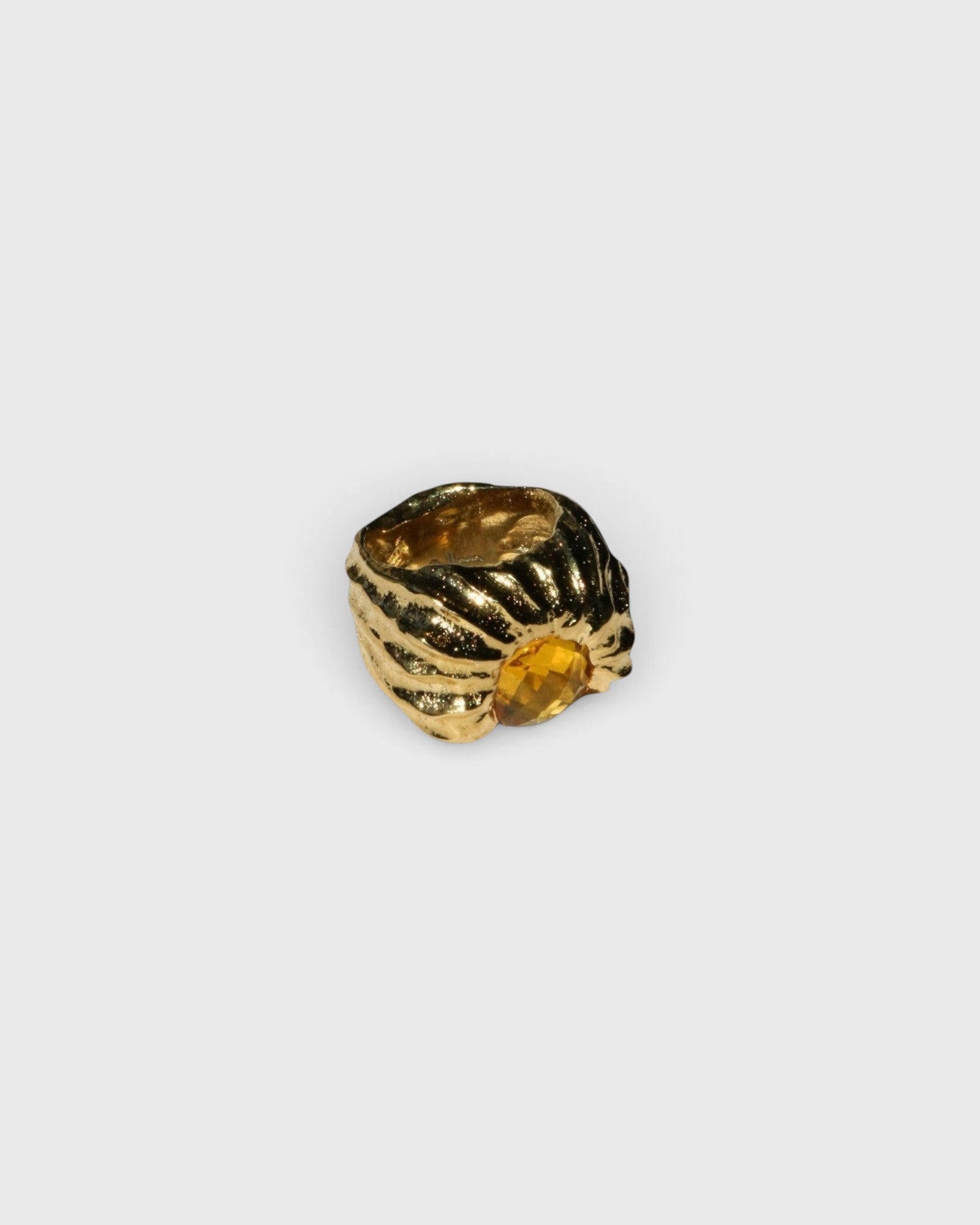 JONES + CO Theo chunky sculptural ring in sterling silver with a warm citrine stone in a bold heirloom style
