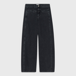 JONES + CO Tori X dark gray denim jeans with a barrel fit, mid-rise waist, and signature X-pockets.