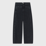 JONES + CO Tori X dark gray denim jeans with a barrel fit, mid-rise waist, and signature X-pockets.