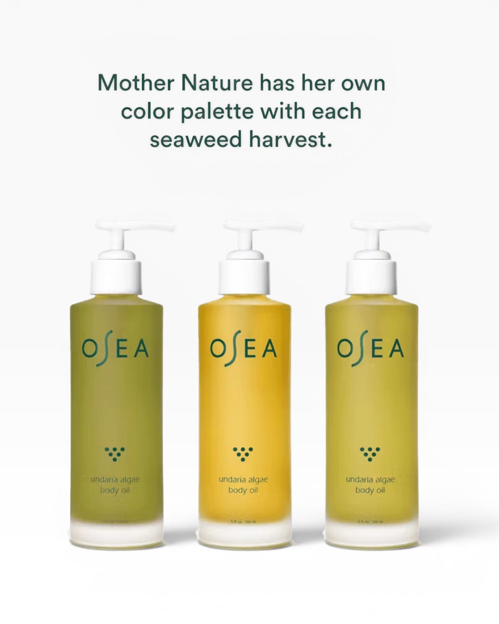 JONES + CO Undaria Algae Body Oil in green and yellow bottles. Fragrance-free, firms skin.