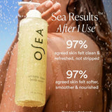 JONES + CO Undaria Algae Body Wash bottle with clear gel formula, in shower setting.