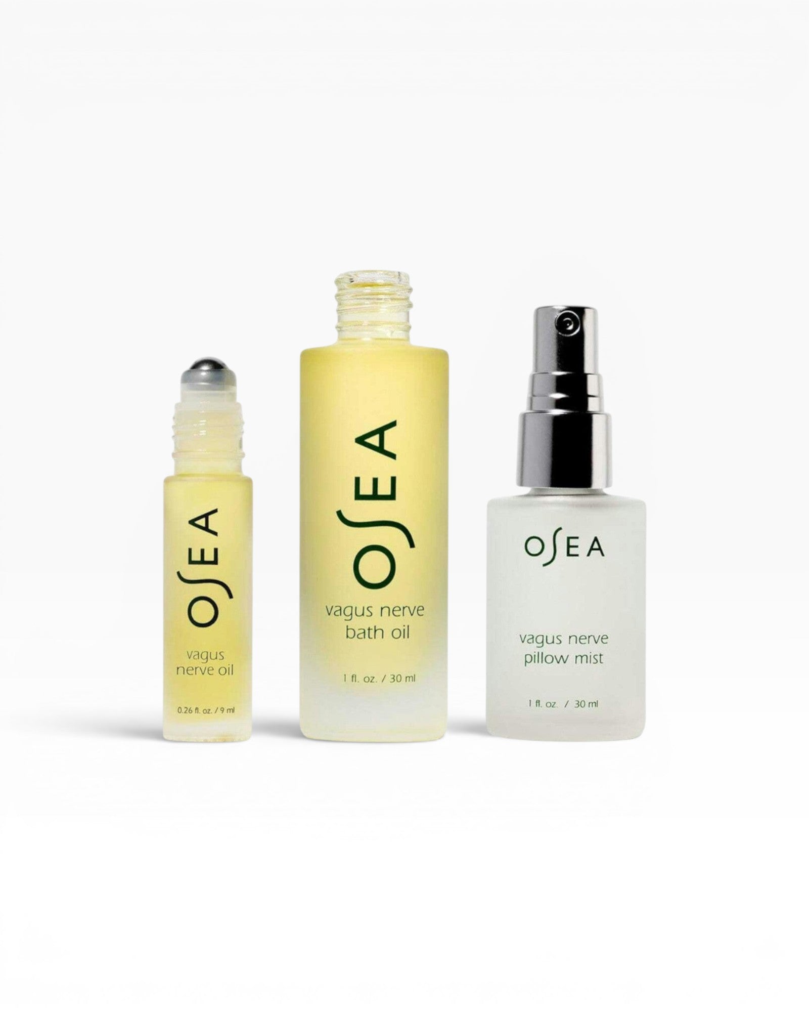 JONES + CO Vagus Nerve Travel Set: rollerball oil, bath oil, and pillow mist. 3-piece wellness set.