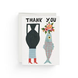 JONES + CO Vases Thank You Card featuring whimsical Emily Isabella illustration of a vase and fish on recycled paper