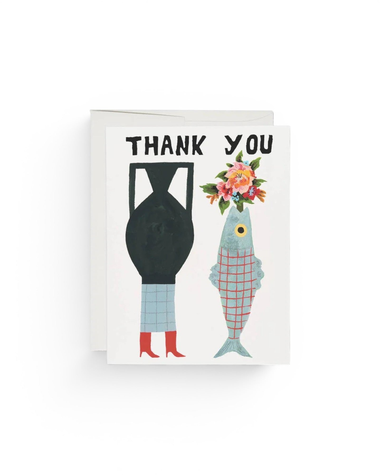 JONES + CO Vases Thank You Card featuring whimsical Emily Isabella illustration of a vase and fish on recycled paper