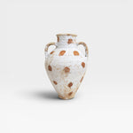 JONES + CO vintage Anatolian polka dot olive jar, white limewash with terracotta dots, hand-thrown pottery from Turkey.