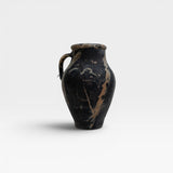 JONES + CO Vintage Turkish pot, black charcoal with beige abstract markings, 10-12 inches