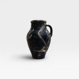 JONES + CO vintage Turkish pot, black charcoal with tan abstract design, 10-12 inches