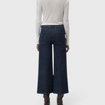 JONES + CO Wera dark blue stretch denim jeans with a high waist, wide cropped leg, and signature X-Pocket design.