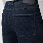 JONES + CO Wera dark blue denim jeans featuring a back leather patch detail and classic pocket stitching