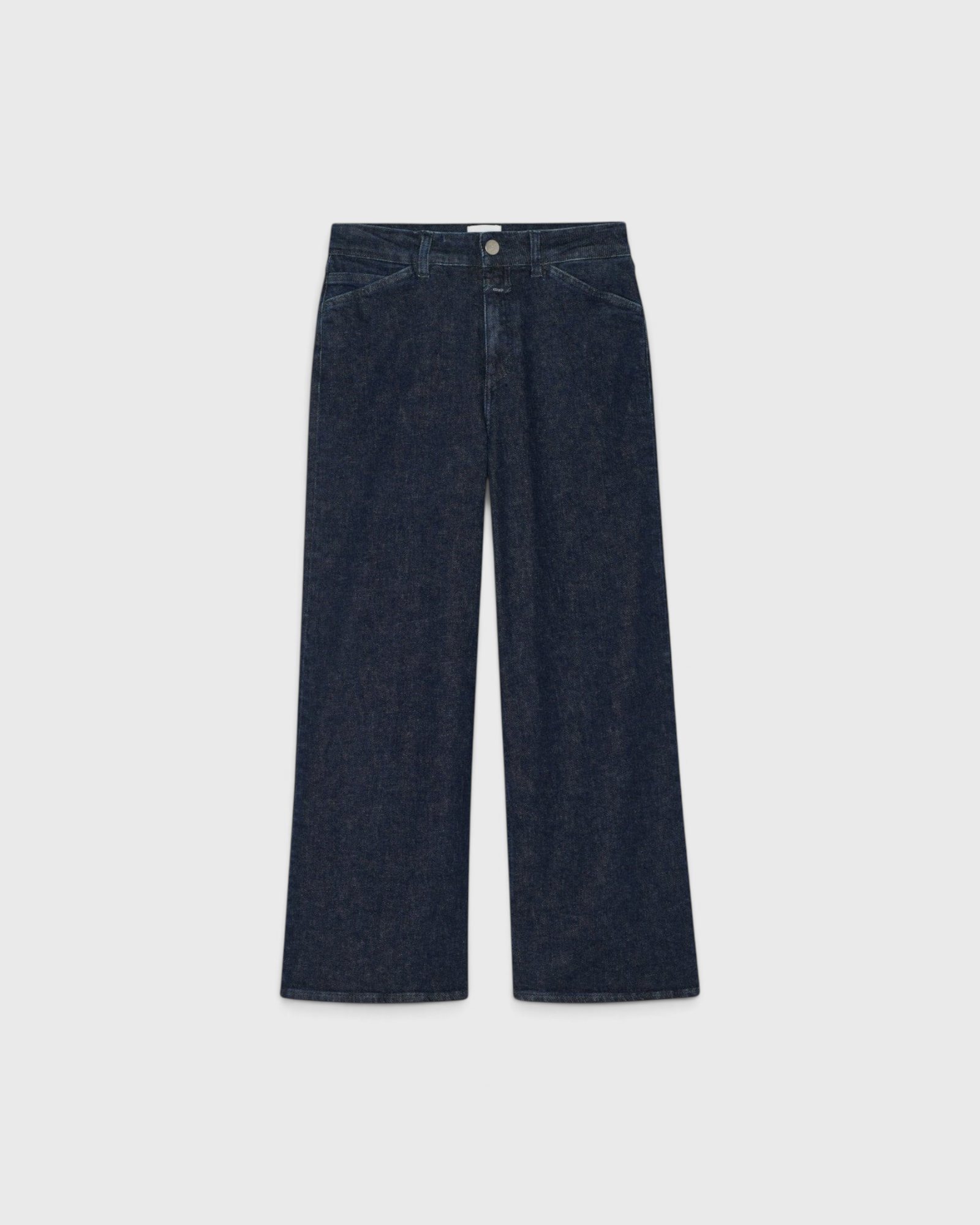 JONES + CO Wera high-waisted dark blue stretch denim jeans with a wide cropped leg and signature X-Pocket design.