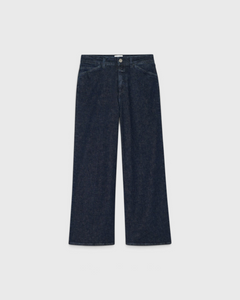 JONES + CO Wera high-waisted dark blue stretch denim jeans with a wide cropped leg and signature X-Pocket design.
