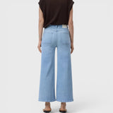 JONES + CO Wera light blue super-stretch denim jeans with a high waist and cropped relaxed fit, back view.