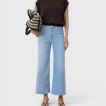 JONES + CO Wera light blue super-stretch denim jeans with a high waist and relaxed cropped leg fit.