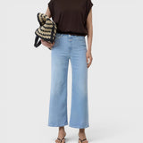 JONES + CO Wera light blue super-stretch denim jeans with a high waist and relaxed cropped leg fit.