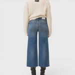 JONES + CO Wera mid blue denim culotte jeans with wide leg, high waist, and iconic X-pockets, back view