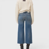 JONES + CO Wera mid blue denim culotte jeans with wide leg, high waist, and iconic X-pockets, back view