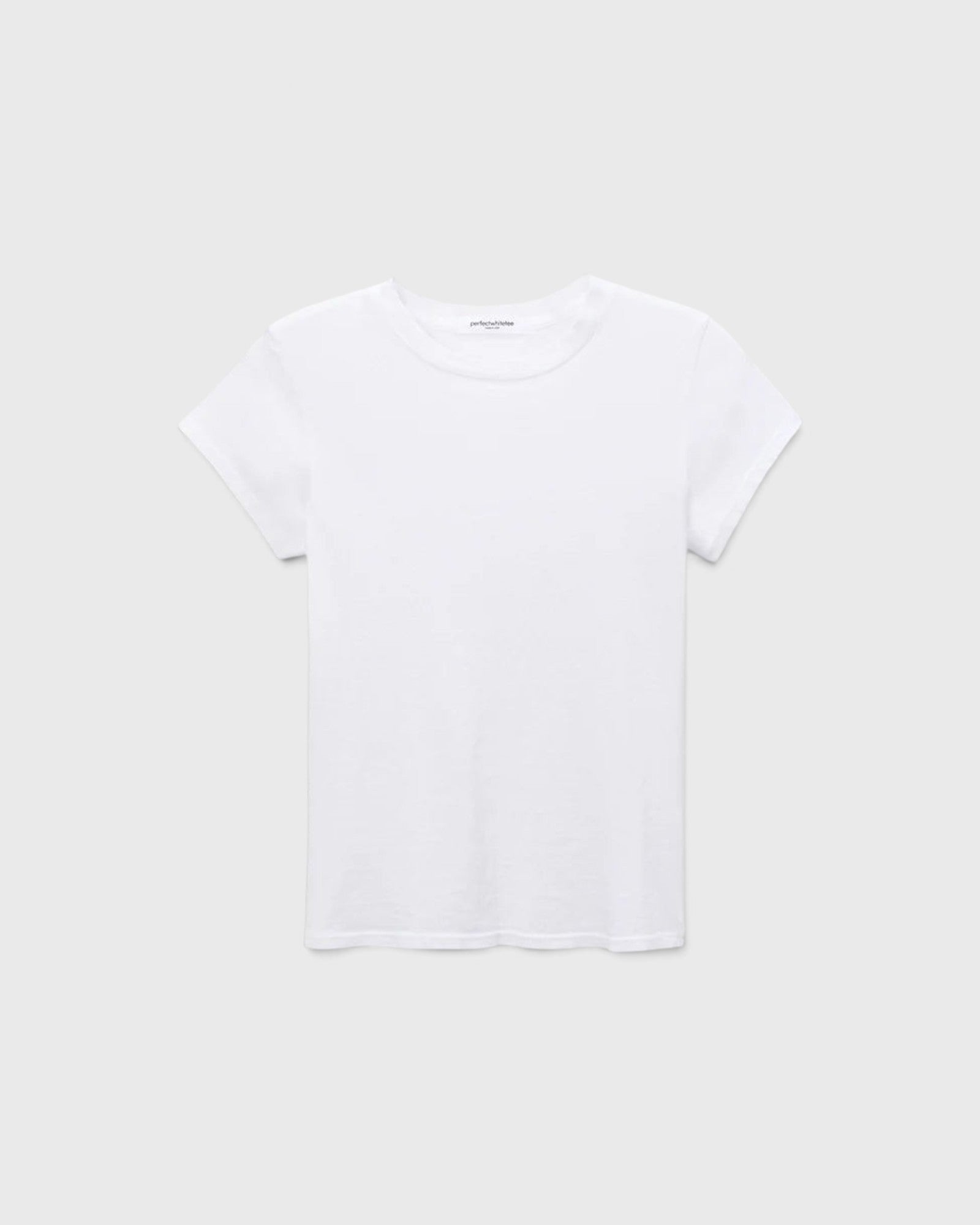 JONES + CO Sheryl white baby tee in textured recycled and organic cotton with a 90s-inspired crew neck fit.