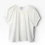 JONES + CO white 100% cotton shirred detail puff sleeve button-front top