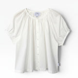 JONES + CO white 100% cotton shirred detail puff sleeve button-front top