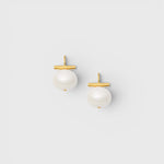JONES + CO Classic Forever Fave white pebble pearl earrings with 14k gold over brass bar accents.