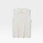 JONES + CO white sleeveless polo tank with pointelle knit texture and ribbed hem.