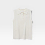 JONES + CO white sleeveless polo tank with pointelle knit texture and ribbed hem.