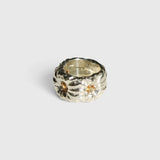 JONES + CO Willow ring in chunky .925 sterling silver with a sculptural texture and embedded citrine gemstones.