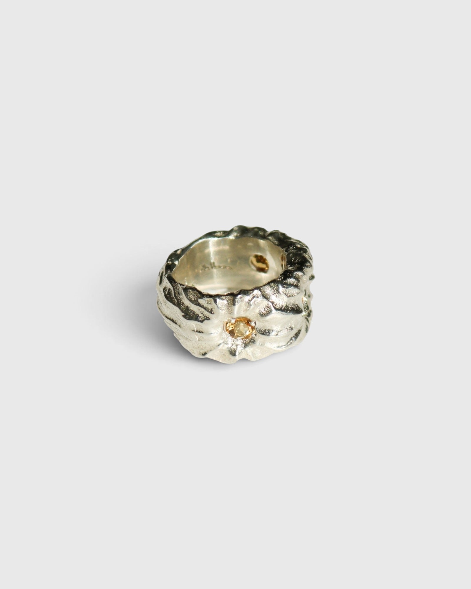 JONES + CO Willow chunky sculptural sterling silver ring featuring a small citrine gemstone
