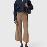 JONES + CO Wren wide-leg cropped trousers in wheat beige wool-viscose flannel with a mid-rise waist.