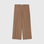 JONES + CO Wren wide-leg cropped trousers in wheat beige wool-viscose flannel with slanted pockets.
