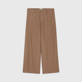 JONES + CO Wren wide-leg cropped trousers in wheat beige wool-viscose flannel with slanted pockets.