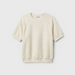 JONES + CO Ziggy short sleeve sweatshirt in sugar cream with raglan sleeves and a relaxed fit.