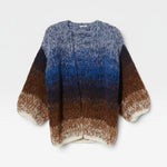 JONES + CO oversized alpaca cardigan in kingfisher ombre gradient featuring a chunky knit and relaxed fit.