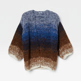 JONES + CO oversized alpaca cardigan in kingfisher ombre gradient featuring a chunky knit and relaxed fit.