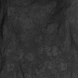 JONES + CO Pinch Shift dress fabric featuring a black embossed floral pattern with a textured seersucker effect.
