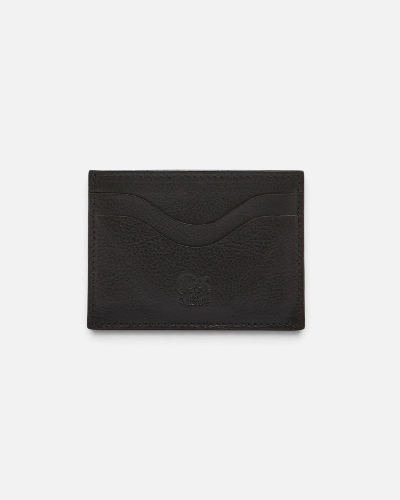 JONES + CO Salina black vegetable tanned cowhide leather card case with four slots and an ID window.
